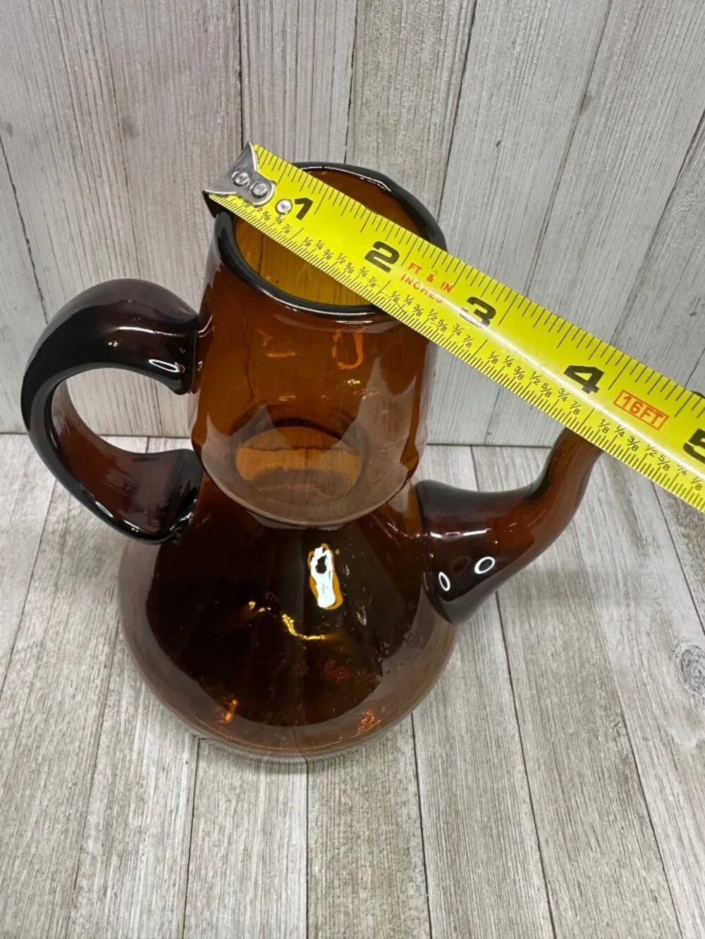 Vtg Amber Blown Glass Tea Pot with Handle 9